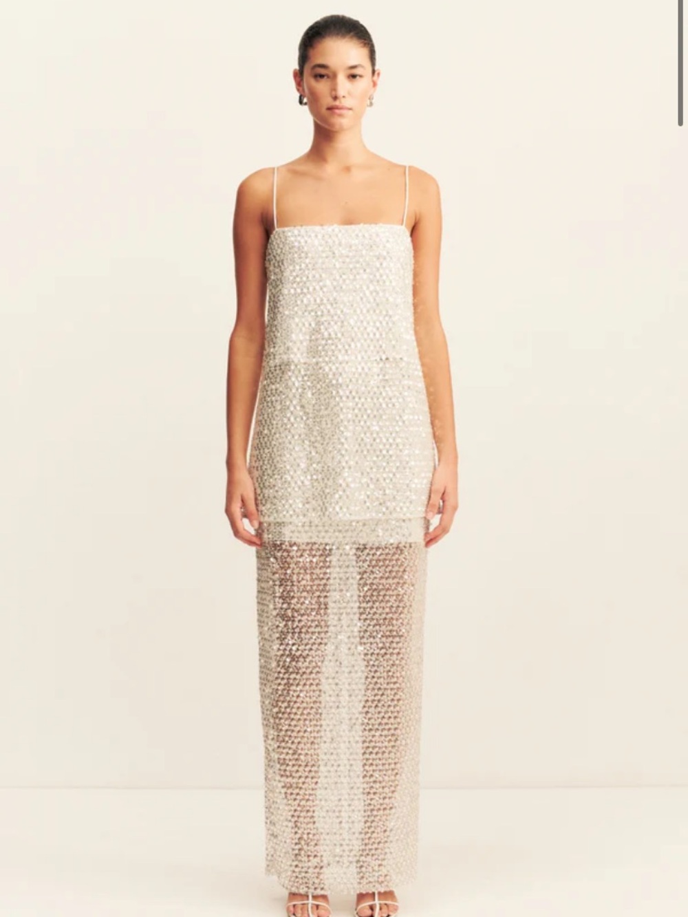 Shona Joy Asteri Long Line Cami: White Sequin Sheer Cami